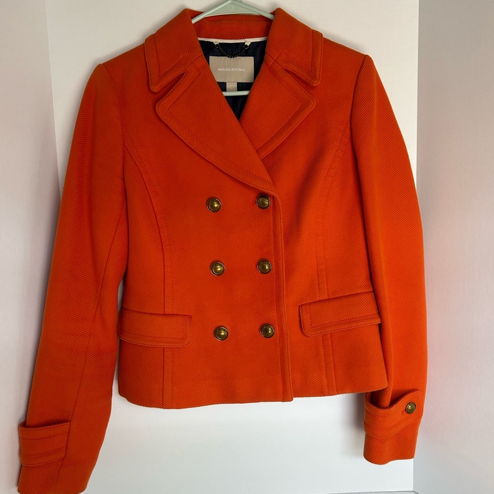 Banana Republic Orange Pea Coat Double-Breasted Wool